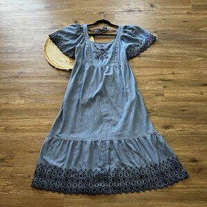 OLD NAVY Flutter-Sleeve Tie Back Chambray Midi Dress